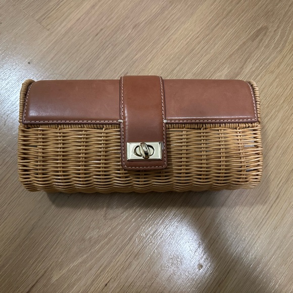 J. McLaughlin Tan Wicker and Leather Handbag - Picture 1 of 3